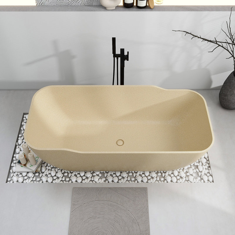 71'' X 31.5'' Freestanding Soaking Terrazzo Bathtub, Beige