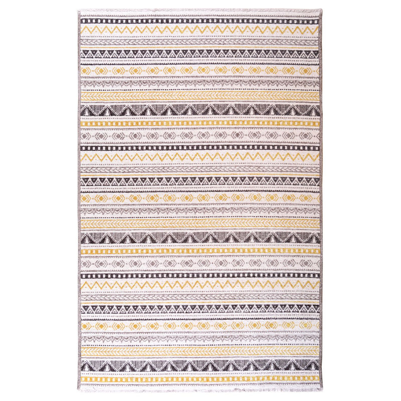 Alfa Rich Aztec Yellow Black Washable Cotton Area Rugs for Living Room Bedroom Kitchen Dining Rug, Rectangle 6'5" x 9'5"