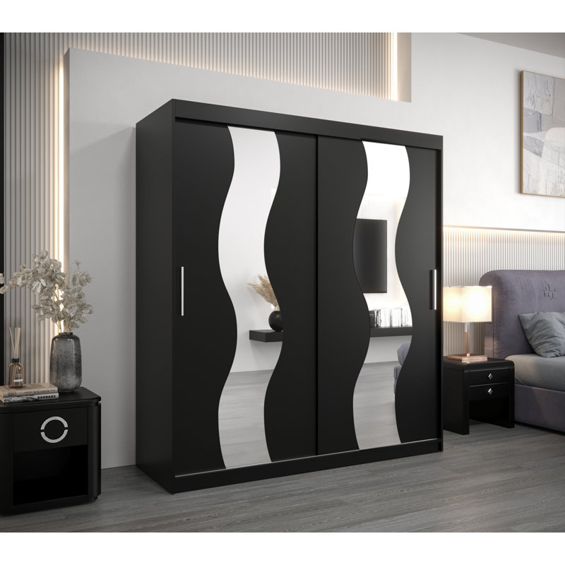 Abhinay 2 Door Manufactured Wood Wardrobe, Black Matt