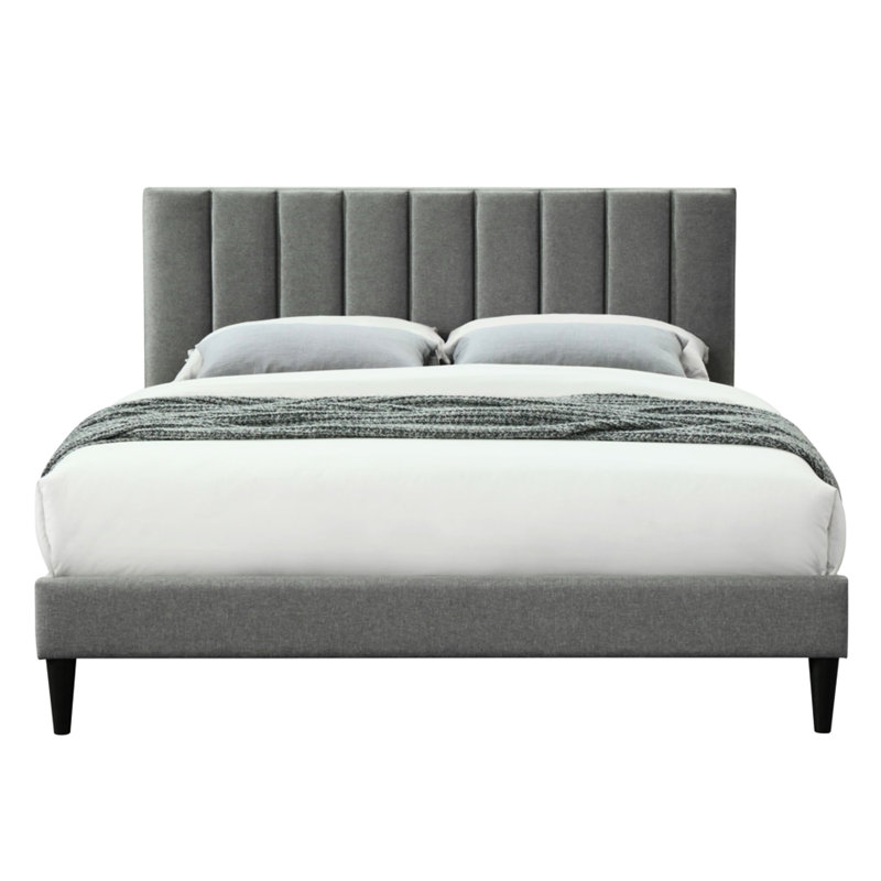 Lit gigogne intégré intégré dans une boîte - Tête de lit tapissier grise attachée, tissu