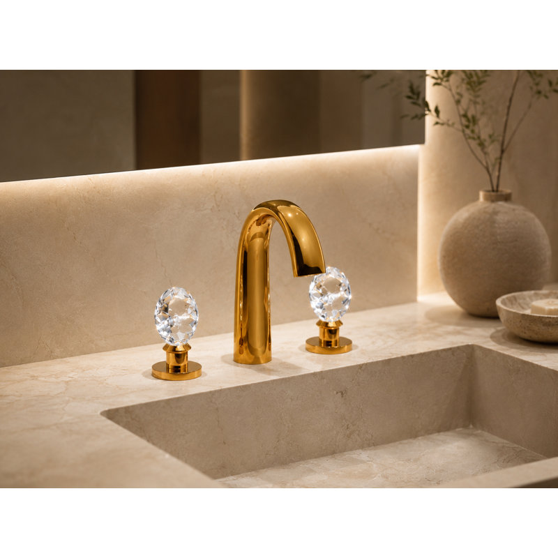Swarovski Crystal Widespread Bathroom Faucet, Polished Gold