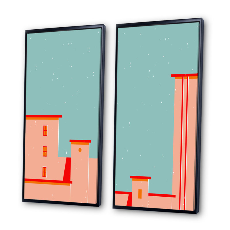 «Vintage Geometric Cityscapes I», ensemble de 2 reproductions, H 32 po x l 32 po x P 1 po, Toile avec cadre noir