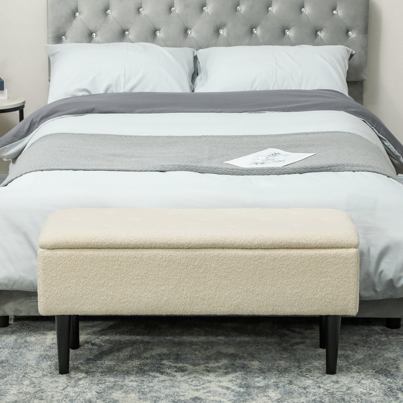 Margaet Polyester Upholstered Storage Bench, Cream