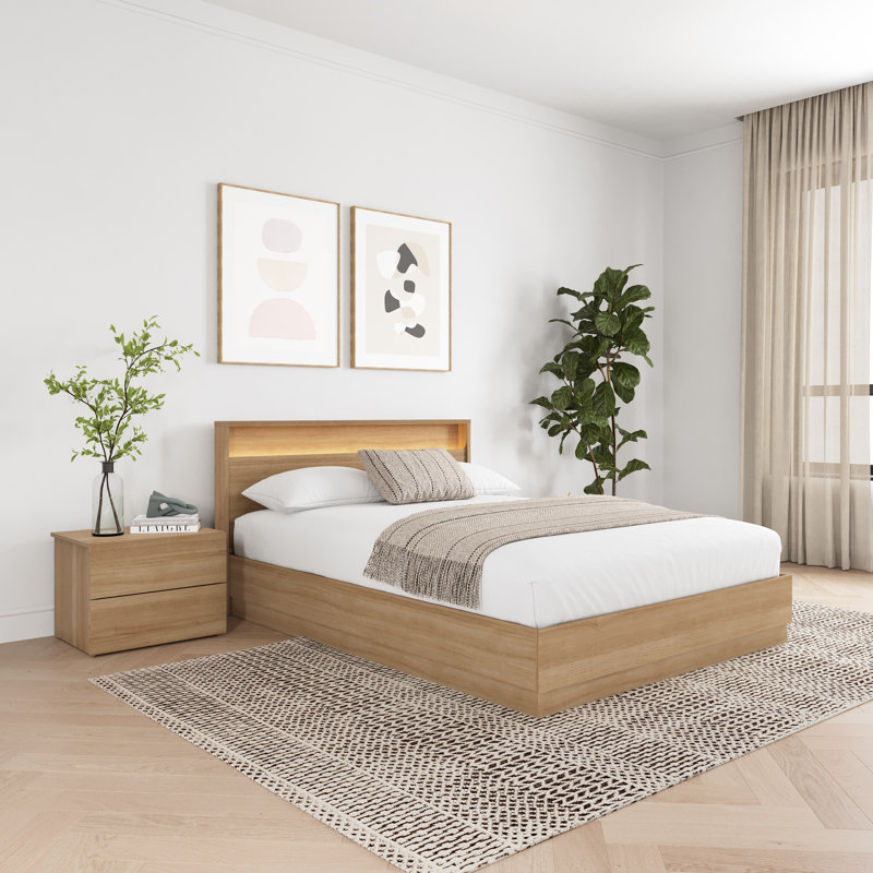 Ensemble de chambre à coucher 2 pièces avec éclairage intégré Dechant, Brun