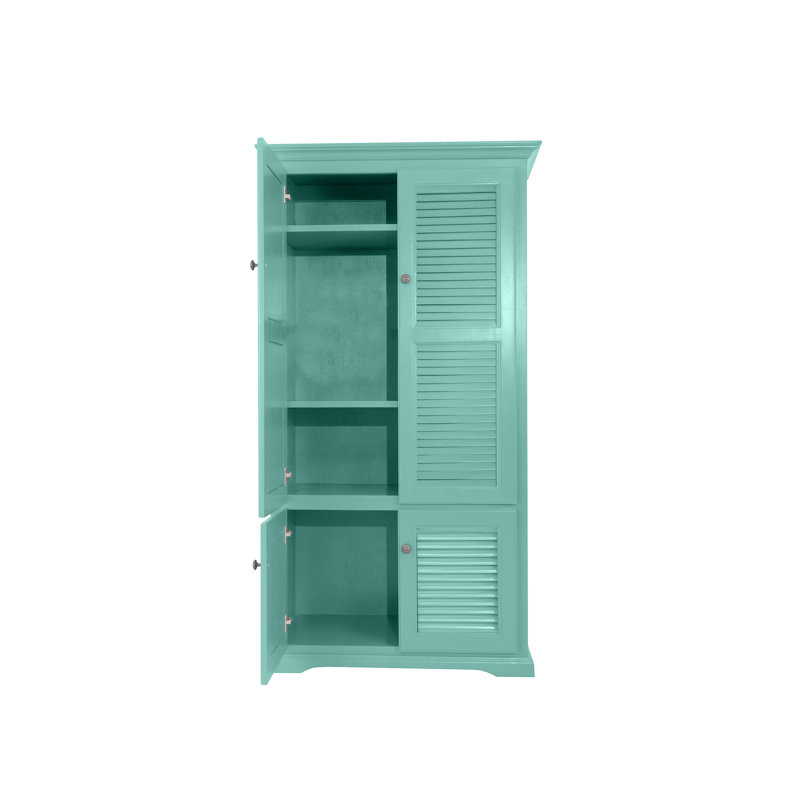 Très grand garde-manger en bois massif avec portes à volets, Fiesta turquoise