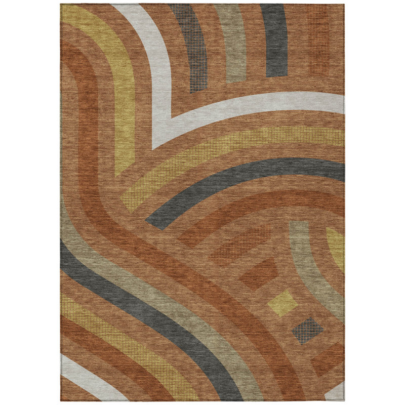Machine Washable Indoor/Outdoor Chantille ACN2467 Mid-Century Modern Rug, Terracotta, 5' x 7'6"