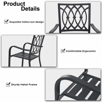 Chaise 2 - Chaise en métal robuste d'une capacité de 350 lb, chaise de patio ergonomique et respirante - Assemblage de 30 minutes, structure en métal toutes saisons pour l'intérieur et l'extérieur, pique-nique, barbecue, fête et camping