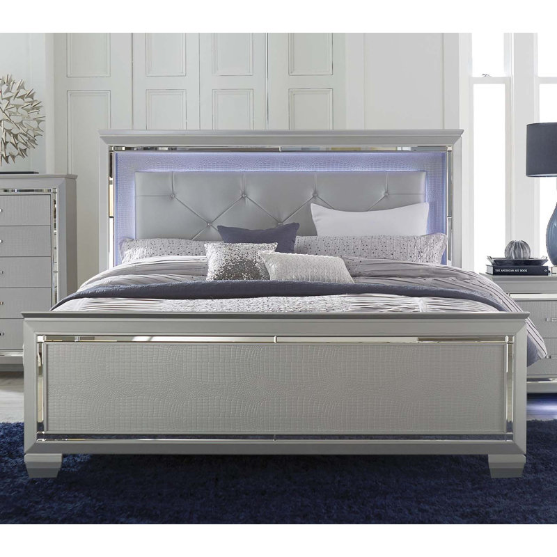 Oscar Upholstered Bed, Silver/Grey, Full / Double