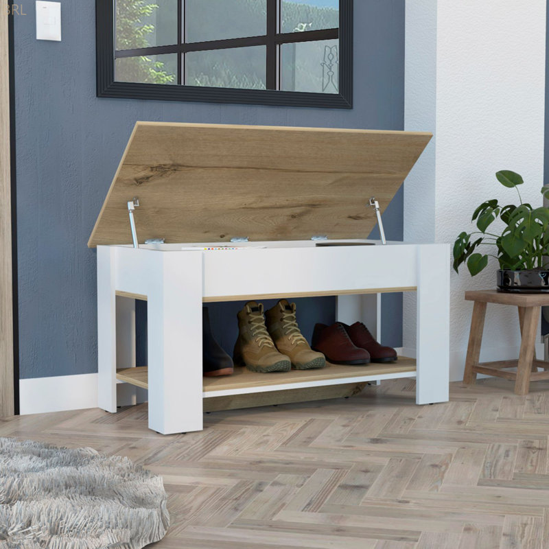 Table de rangement, quatre pieds, tablette inférieure, Blanc/naturel