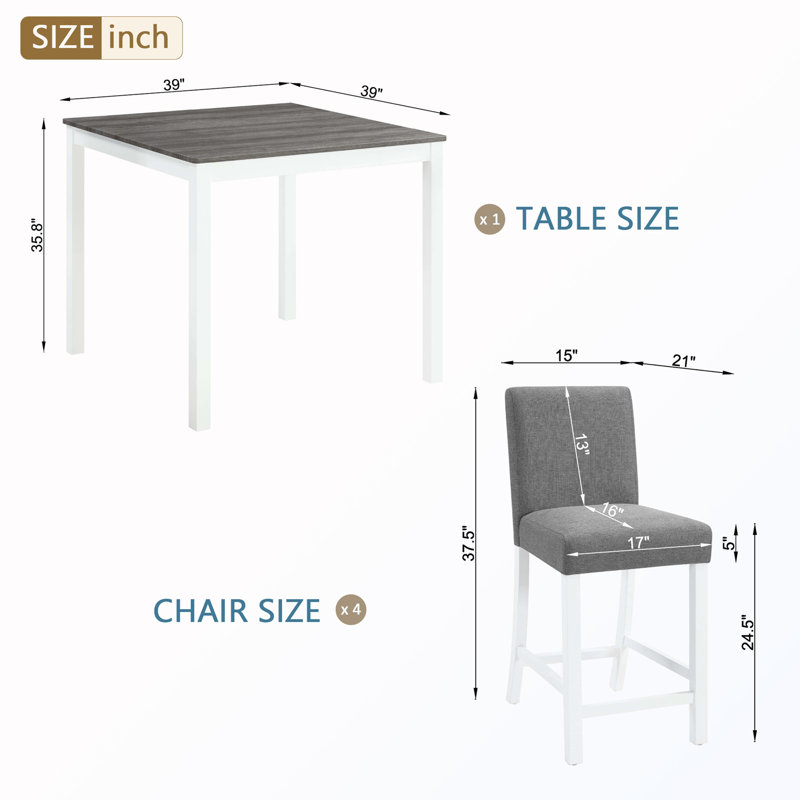 Ensemble de table de salle à manger 5 pièces avec 4 chaises, Gray / Does Not Apply, Gray