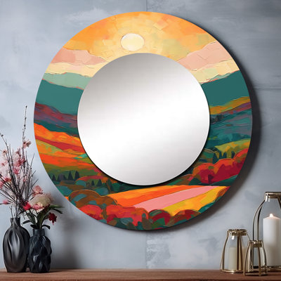 Ouita Sublime Sun Soaked Simplicity III - miroir décoratif minimaliste, miroir mural rond orange, impression d'art en métal