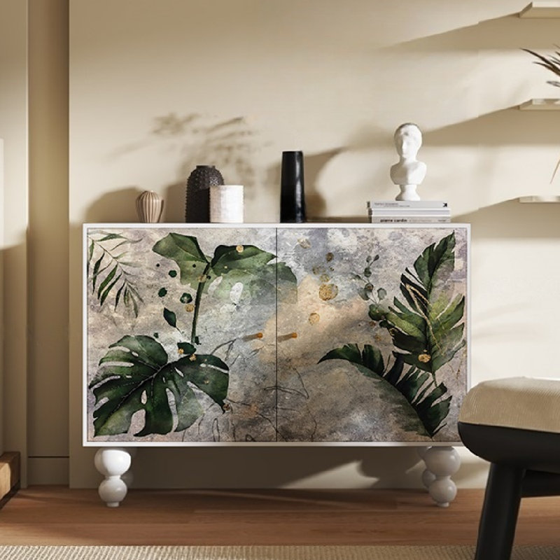 Armoire décorative à double porte et console de rangement, Blanc