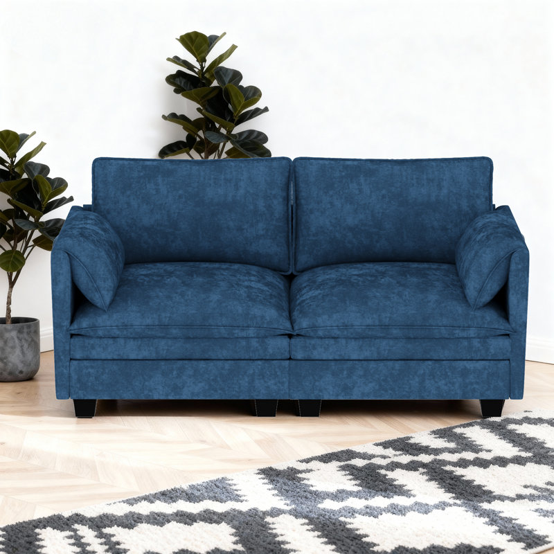 Canapé 74,27 po avec pochette de rangement latérale, Bleu