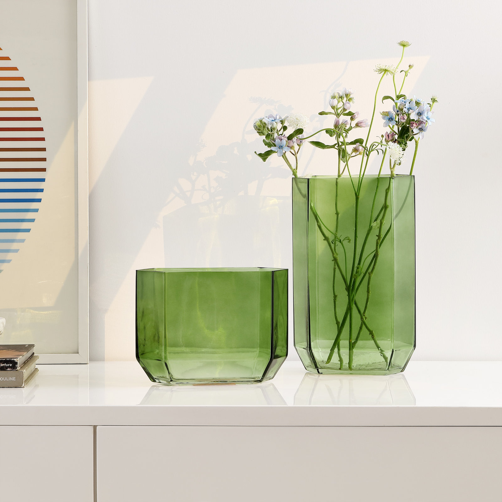Glass Table Vase, Green Tint