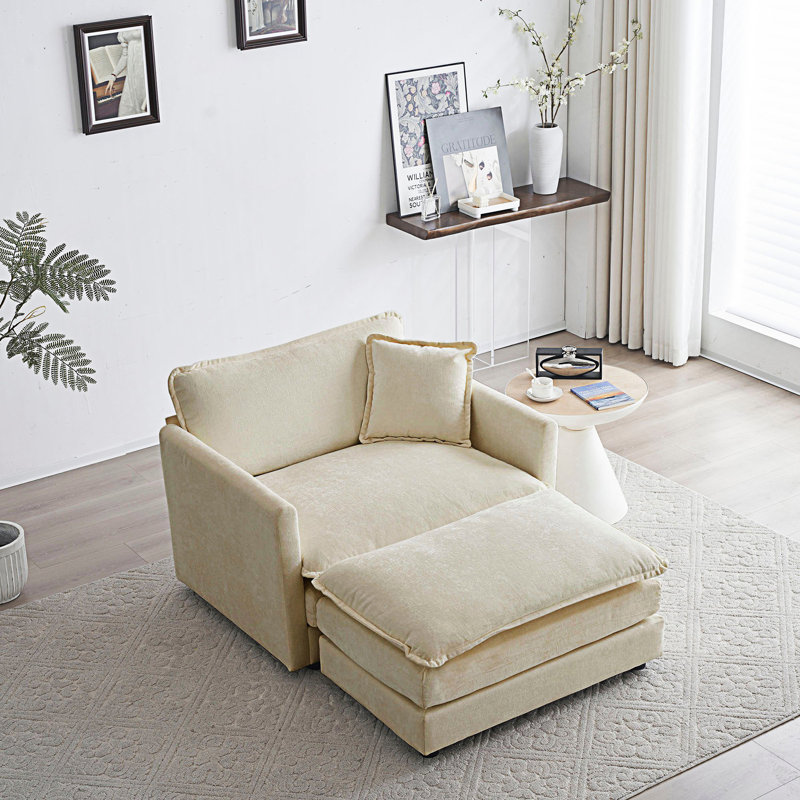 Fauteuil d'appoint moderne avec repose-pieds, fauteuil club, Beige