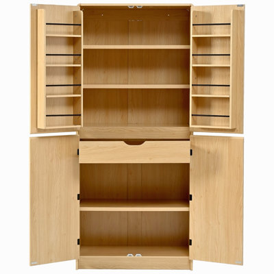 72" Tall Farmhouse Kitchen Pantry Cabinet With 8 Door Shelves, Curved Design Storage Cabinet With 3 Adjustable Shelves, Hidden Drawer, Versatile Cupboard For Kitchen, Dining & Bathroom