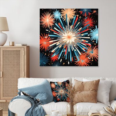 Feux d'artifice bleu et jaune - art mural en métal