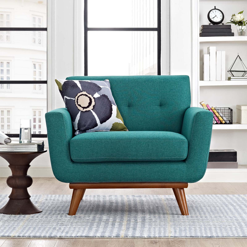Carson Carrington Sigtuna Wooden Leg Mid-century Armchair, Teal Plainweave