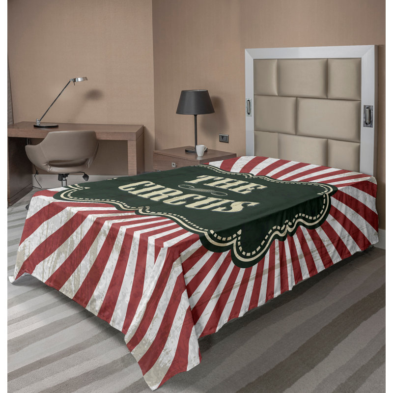 Ambesonne Antique Top Flat Sheet Advertisement Theme Emerald Cream Ruby