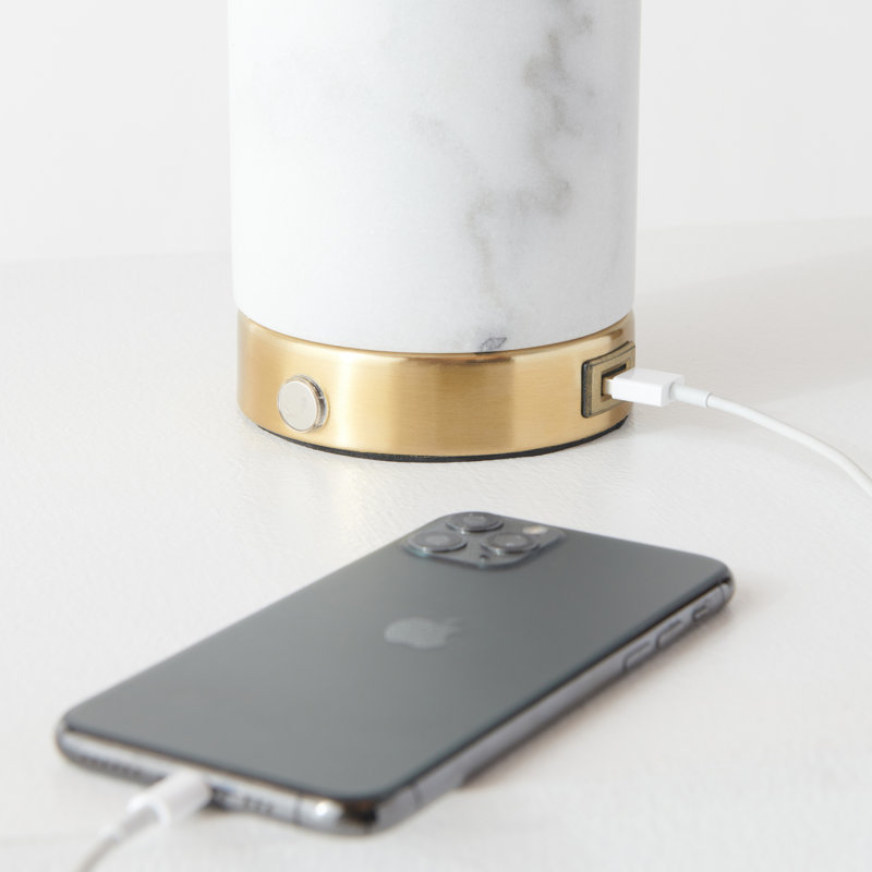 Aspen 14.5" LED Bedside White Marble and Gold Table Lamp with USB Port - Bundle Set of 2