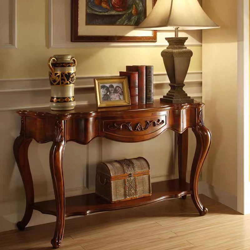 Console de style européen rétro brun, H 31,5 po x l 55,1 po x P 17,7 po