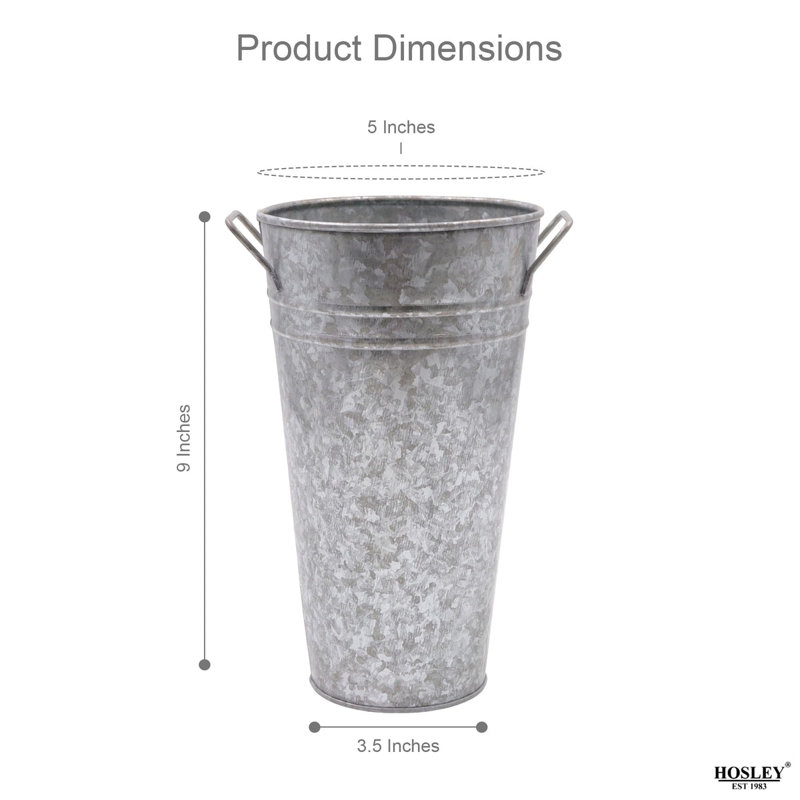 Set of 2, 9In H Galvanized Bucket/Pot Vase