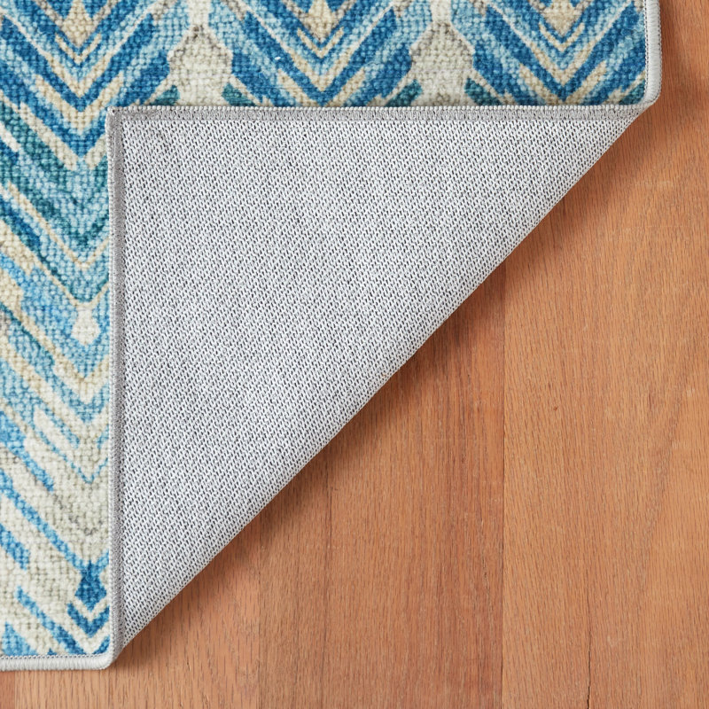 Seneca Machine Printed Polyester Chevron Area Rug in Blue/Gray, Rectangle 5' x 8'