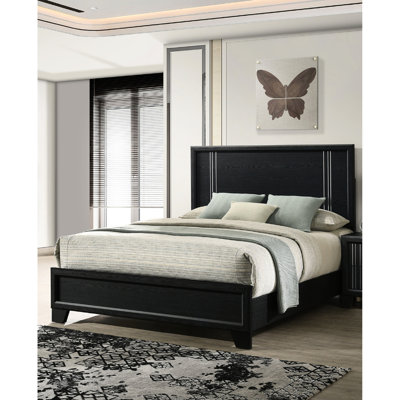 Lit à panneau double gris anthracite contemporain pour l'intérieur de la chambre à coucher, placage de bois artistique, finition indispensable du sommier 1pc, composants, exigences requises
