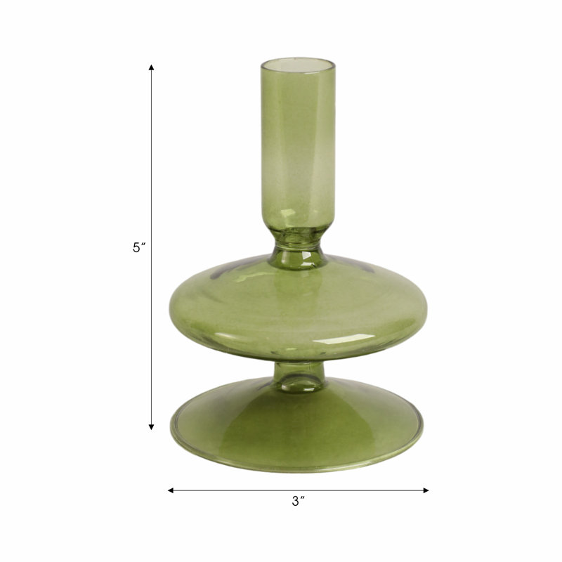 Sculptural 5" Glass Candle Holder - Modern Tabletop Candle Holder with Rounded Accent Base, Green