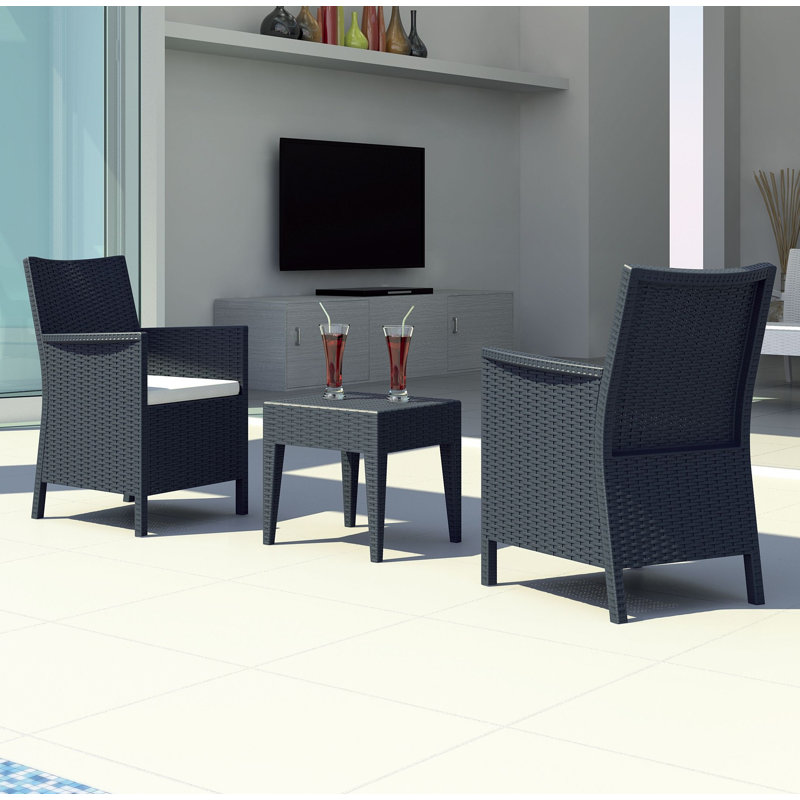 Ensemble de conversation en rotin 3 pièces avec coussins Tomeica, Gris foncé