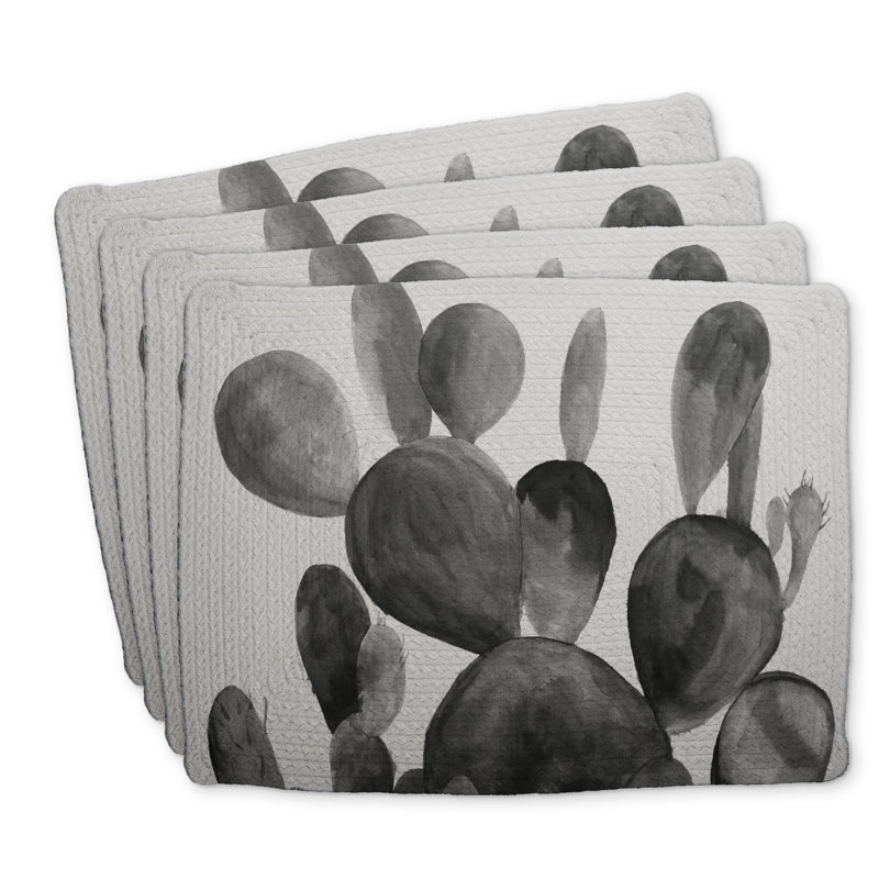 Grayscale Paddle Cactus Braided Polyester Placemats Set of 4