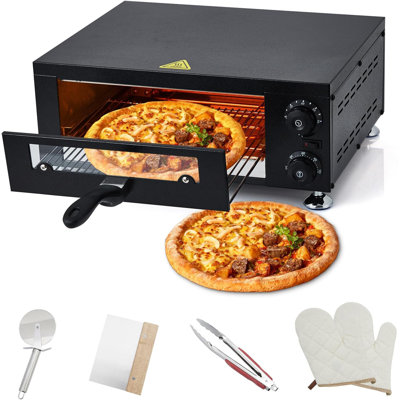 Electric Pizza Oven with Glass Door, Countertop Pizza Oven with 60 Minutes Timer, Pizza Maker Machine for Home and Commercial with Gloves, Clip & Pizza Roller