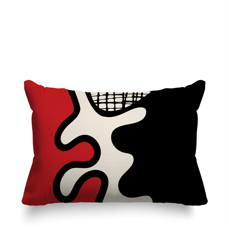 Oreiller rectangulaire réversible intérieur / extérieur Vido, Rouge / noir / blanc cassé, H 14 po x l 20 po