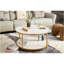 Table basse ronde blanche et dorée, table basse de salon de 34,64 pouces, plateau de table simple à deux couches avec supports de rangement et plateaux de rangement, mobilier de maison moderne