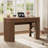 55" W Mid-Century Executive Desk with Tambour Sliding Doors and Storage Shelves, Wood Home Office Computer Desk with Power Outlet-129224005