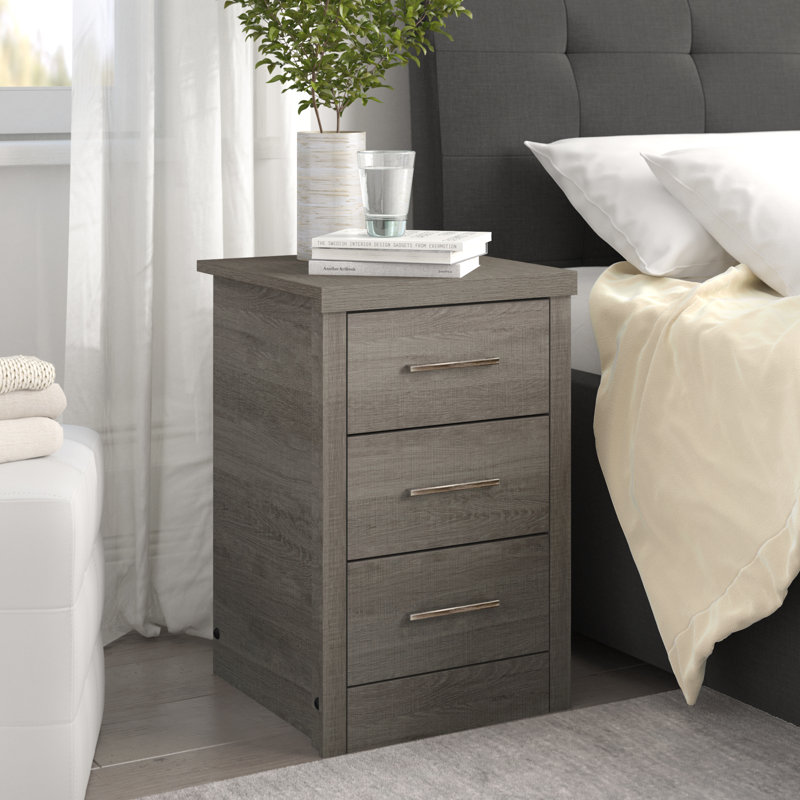 Arjon 3 Drawer Bedside Table, Black Wood Grain