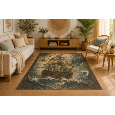 Tapis de bateau à voile rétro «Ultra Léger» 5 pi x 7 pi, tapis intérieur doux à poils courts avec envers antidérapant en silicone, tapis décoratif pour salon, chambre à coucher, salle à manger, bureau, voyage en mer