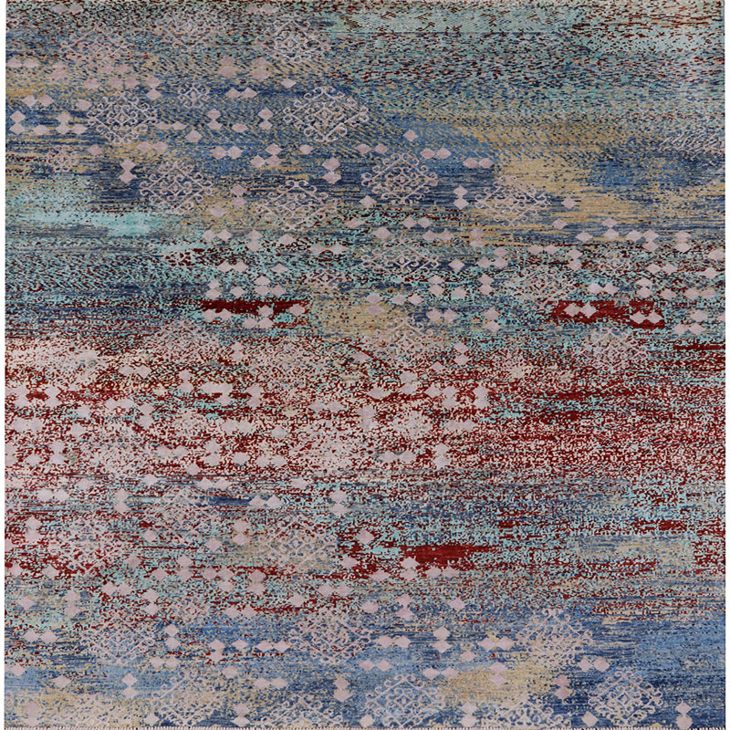Tapis bleu / rouge Grenora, Carré 6 pi