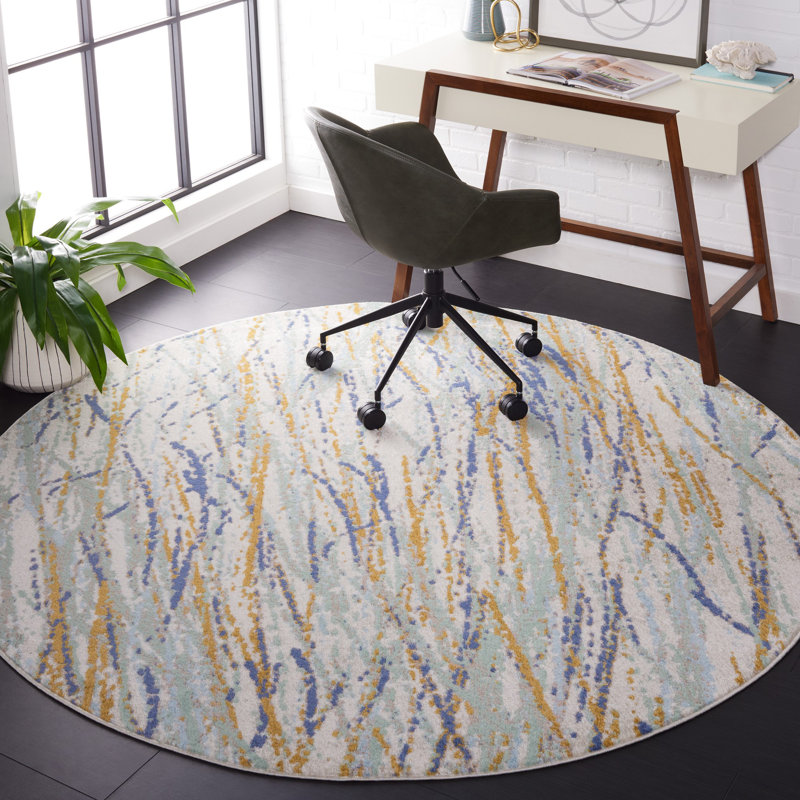 Pearsons Area Rug In Gold/Blue/Green, Round 6'7"