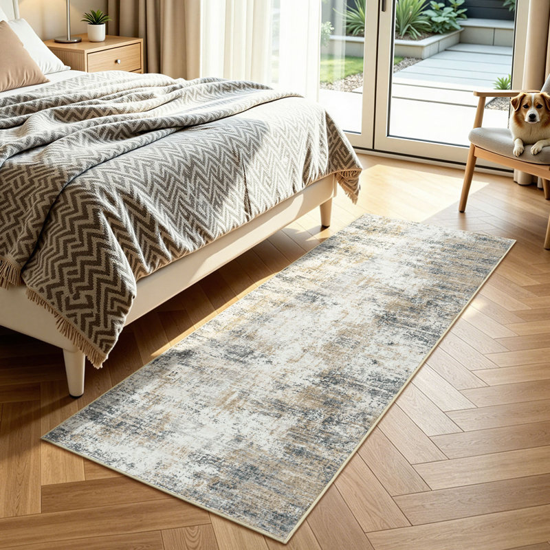 Tapis de couloir moderne neutre 2 x 6 doux neutre lavable, Brown