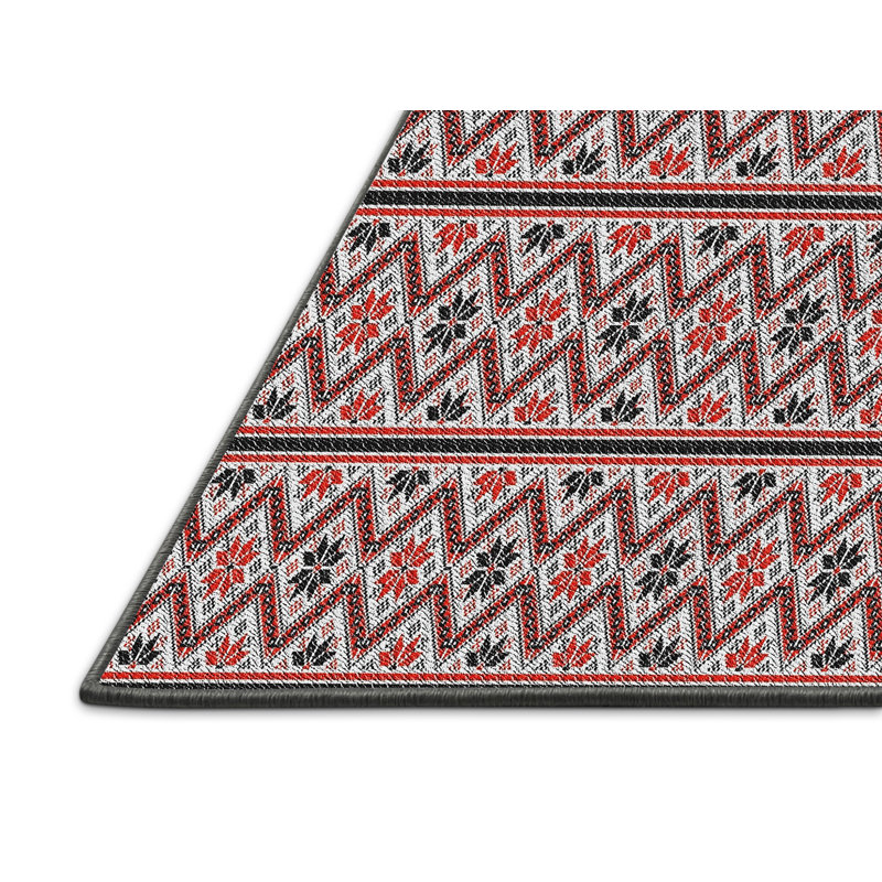 Tapis noir/rouge tissé à la machine, Rectangle 5 pi x 8 pi