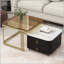 Table basse gigogne carrée 2-en-1 avec roues et tiroirs, table d'appoint empilable avec plateau à grain ultrabrillant, ensemble de tables de bout pour le salon