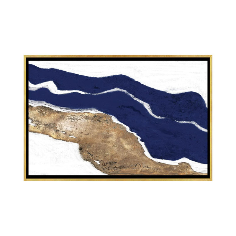 Marine et or Tierra I par Patricia Pinto-impression, Pas de tapis, H 40 po x l 60 po x 1,5 po, Toile encadrée d'or