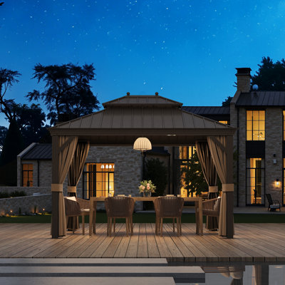 10X12FT Outdoor Hardtop Gazebo with Double Galvanized Steel Roof, Built-In Hooks & Anchored Base for Garden, Patio & Backyard