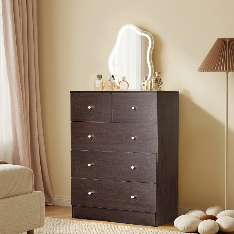 Armoire de rangement à 5 tiroirs en bois robuste, Brun