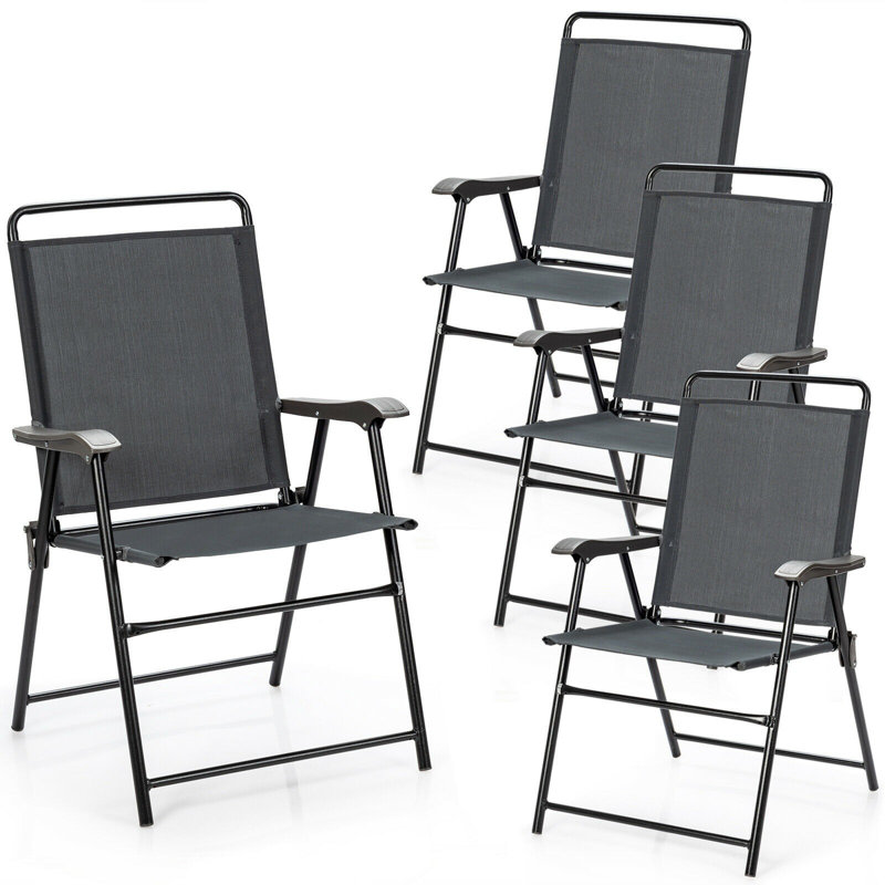 Set of 4 Grey Steel Folding Outdoor Chairs