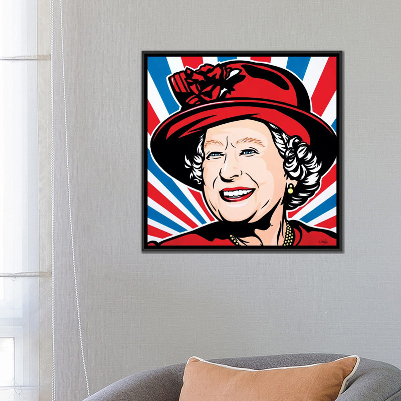 «HRH Queen Elizabeth II», impression sur toile, H 18 po x l 18 po x P 1,5 po, Toile avec cadre noir, Pas de tapis