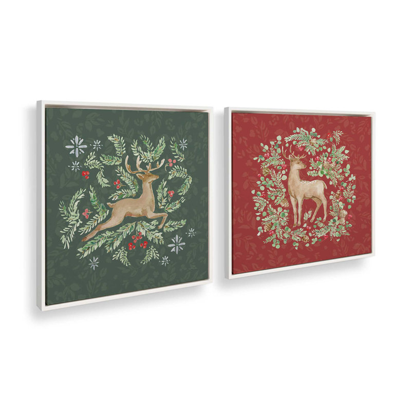 «Forest Noel Leap», ensemble de 2 impressions sur toile, Opaque White, Impression encadrée sans passe-partout