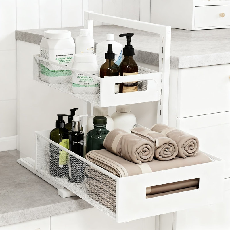 Panier de rangement coulissant à hauteur réglable à 2 niveaux pour armoire de cuisine