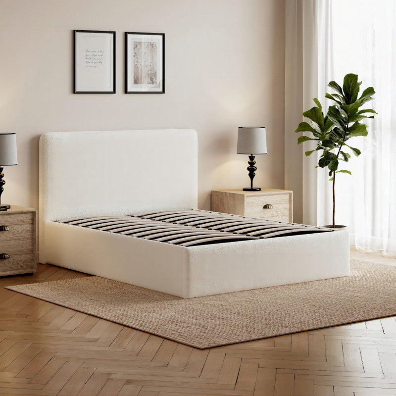 Revaz Upholstered Ottoman Storage Bed, Kingsize (5'), White